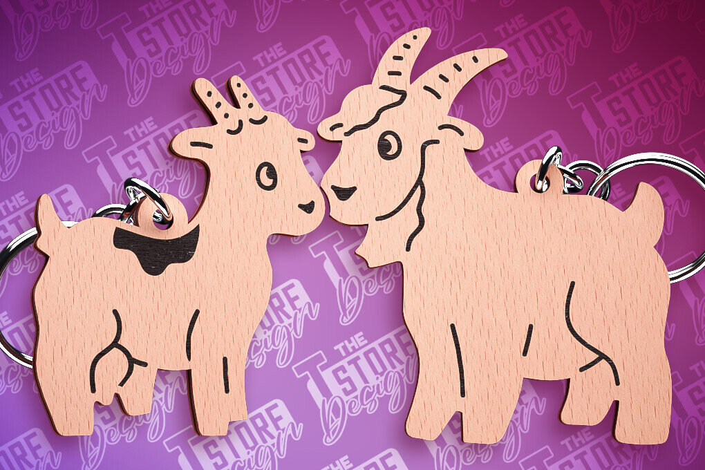 Σετ των 2 Intra απο ξύλο plywood  Χρώμα wenge 3mm-4mm πάχος - Μπρελόκ παζλ Κατσίκας | Αρχεία CNC Δίασταση 4x4 cm INTRAFABR-92608001