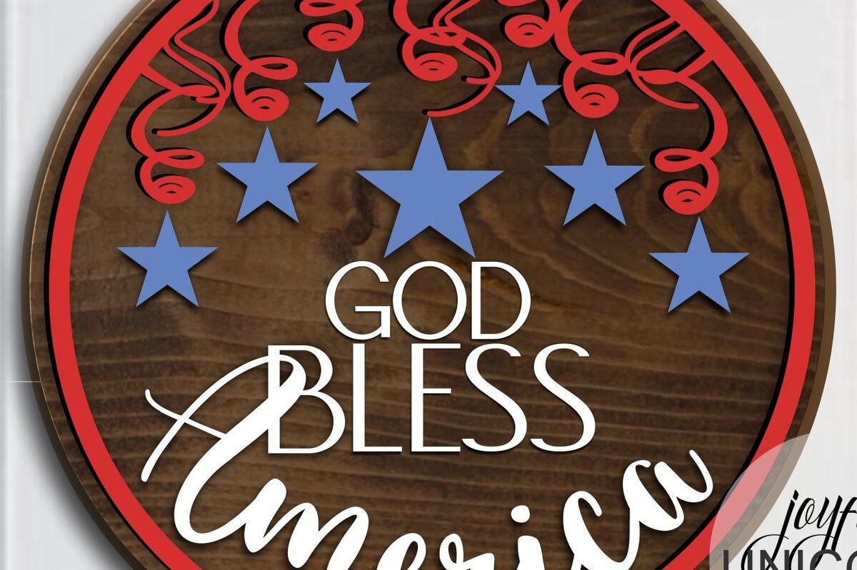 Σετ των 2 Intra απο ξύλο plywood  Χρώμα wenge 3mm-4mm πάχος - Ο Θεός να ευλογεί την Αμερική Γύρος καλωσορίσματος Δίασταση 20x20 cm INTRAFABR-94592531