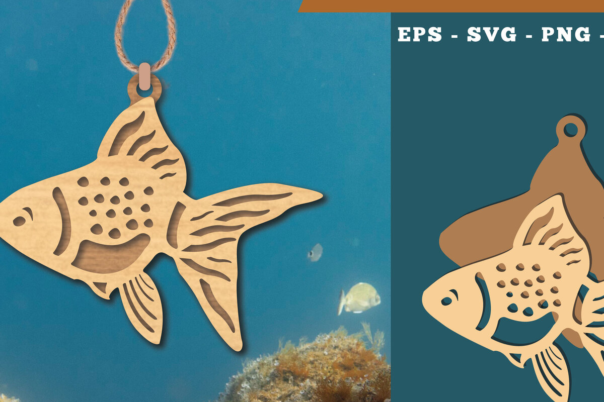 Σετ των 2 Intra απο ξύλο plywood  Χρώμα wenge 3mm-4mm πάχος - Στολίδι κοπής με λέιζερ χρυσόψαρο 2 Δίασταση 6x6 cm INTRAFABR-95503022