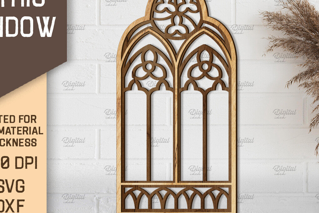 Intra απο ξύλο plywood  Χρώμα wenge 3mm-4mm πάχος - Γοτθικό Παράθυρο . Τοξωτό πλαίσιο παραθύρου Δίασταση 20x25 cm INTRAFABR-95710642