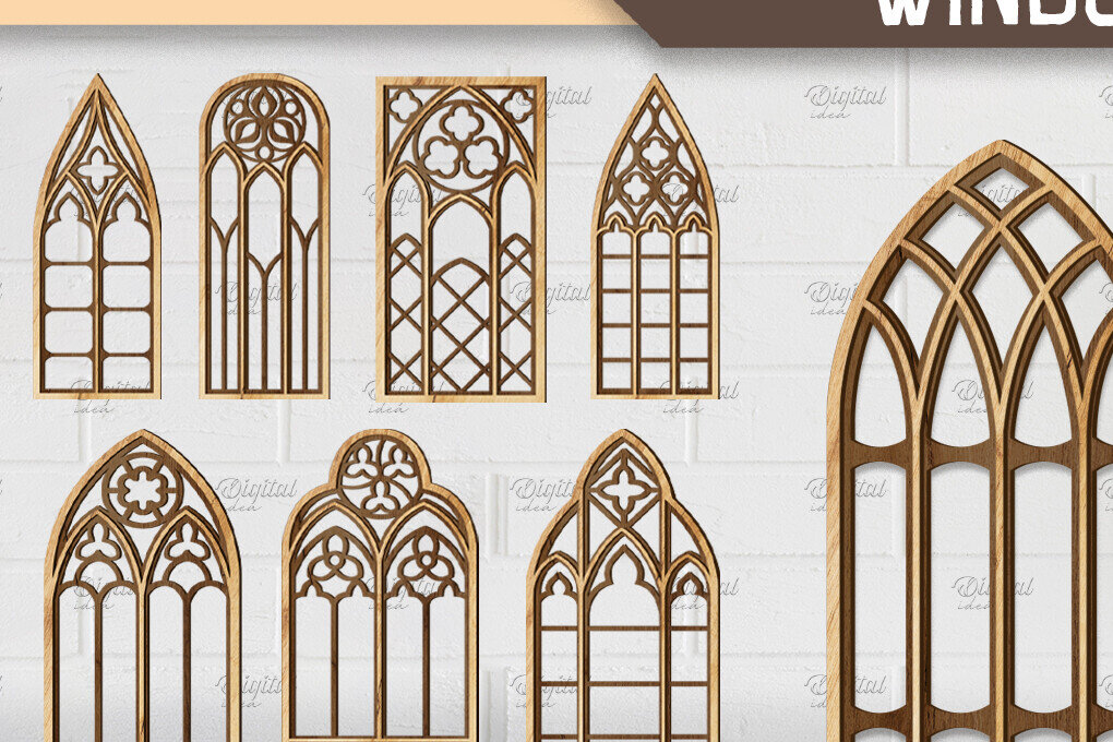 Intra απο ξύλο plywood  Χρώμα wenge 3mm-4mm πάχος - Πακέτο Gothic Window . Τρισδιάστατη Δίασταση 30x20 cm INTRAFABR-95710882