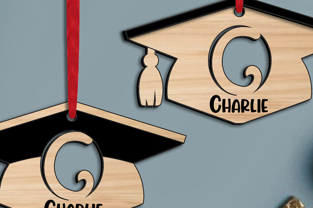 Σετ των 2 Intra απο ξύλο plywood  Χρώμα wenge 3mm-4mm πάχος - Laser Graduation Letter C Στολίδι Δίασταση 6x6 cm INTRAFABR-94154279