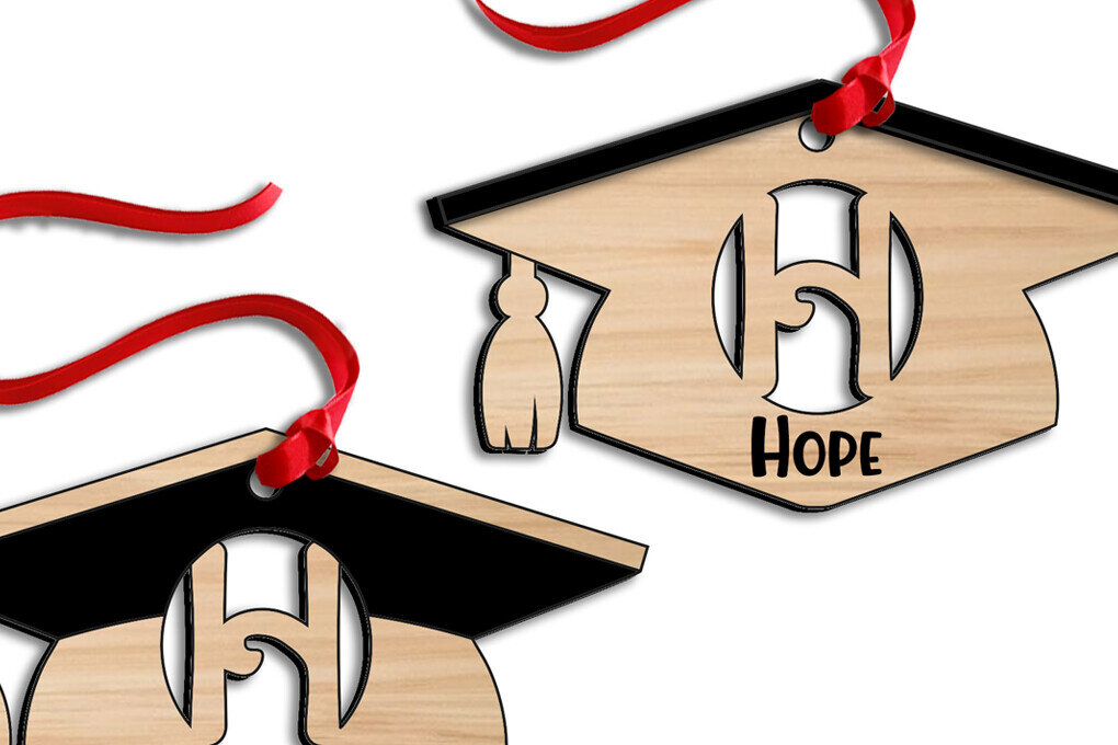 Σετ των 2 Intra απο ξύλο plywood  Χρώμα wenge 3mm-4mm πάχος - Graduation Laser Letter H Στολίδι Δίασταση 6x6 cm INTRAFABR-94154281