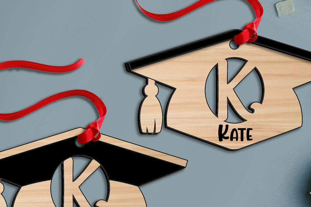 Σετ των 2 Intra απο ξύλο plywood  Χρώμα wenge 3mm-4mm πάχος - Laser Graduation Letter K Στολίδι Δίασταση 6x6 cm INTRAFABR-94154284