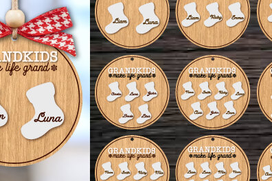 Σετ των 2 Intra απο ξύλο plywood  Χρώμα wenge 3mm-4mm πάχος - Χριστουγεννιάτικο στολίδι του παππού και της γιαγιάς κόψιμο με λέιζερ Δίασταση 6x6 cm INTRAFABR-89311937