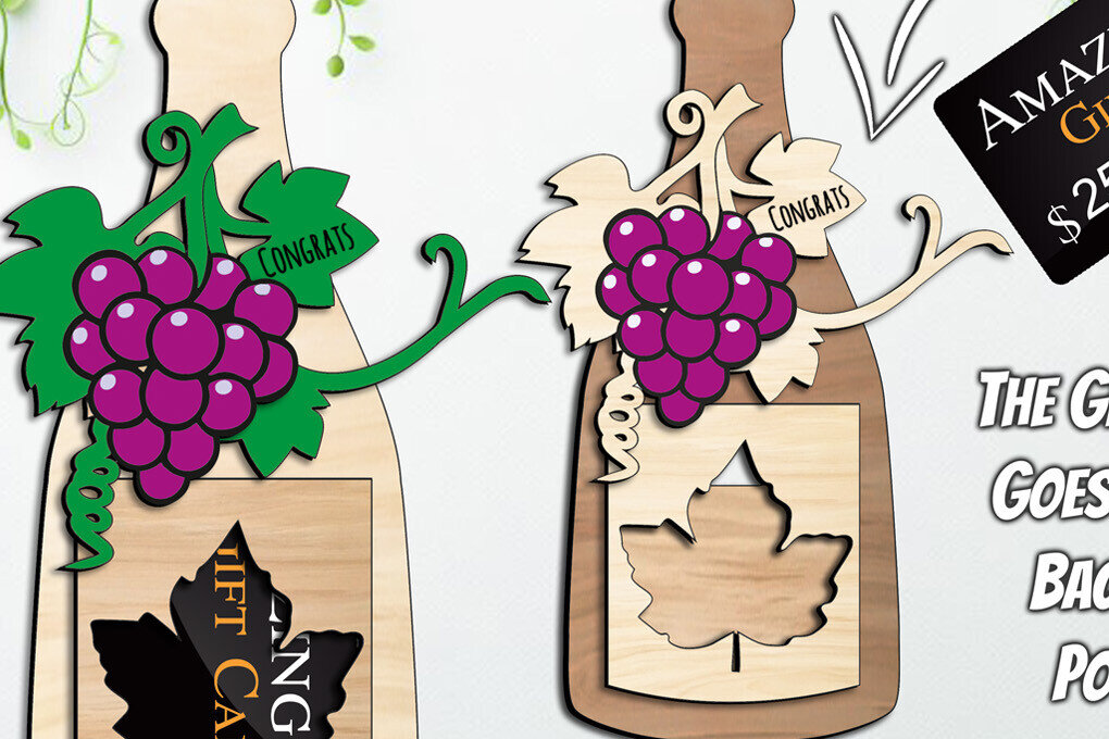 Σετ των 2 Intra απο ξύλο plywood  Χρώμα wenge 3mm-4mm πάχος - Δωροκάρτα γάμου με μπουκάλι σαμπάνιας σταφυλιού Δίασταση 20x20 cm INTRAFABR-118736784