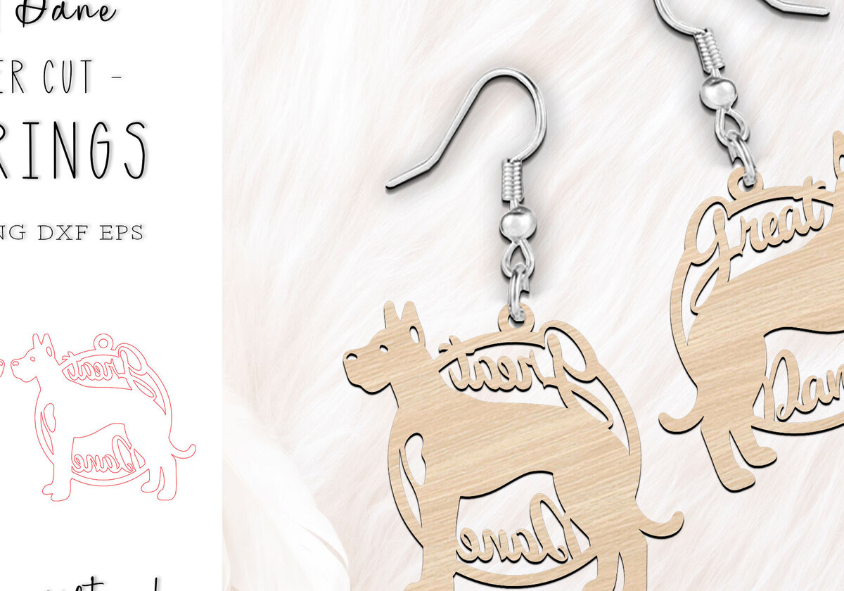 Intra απο ξύλο plywood  Χρώμα wenge 3mm-4mm πάχος - Σκουλαρίκια Great Dane Dog με λέιζερ Δίασταση 900x900 cm INTRAFABR-98256883