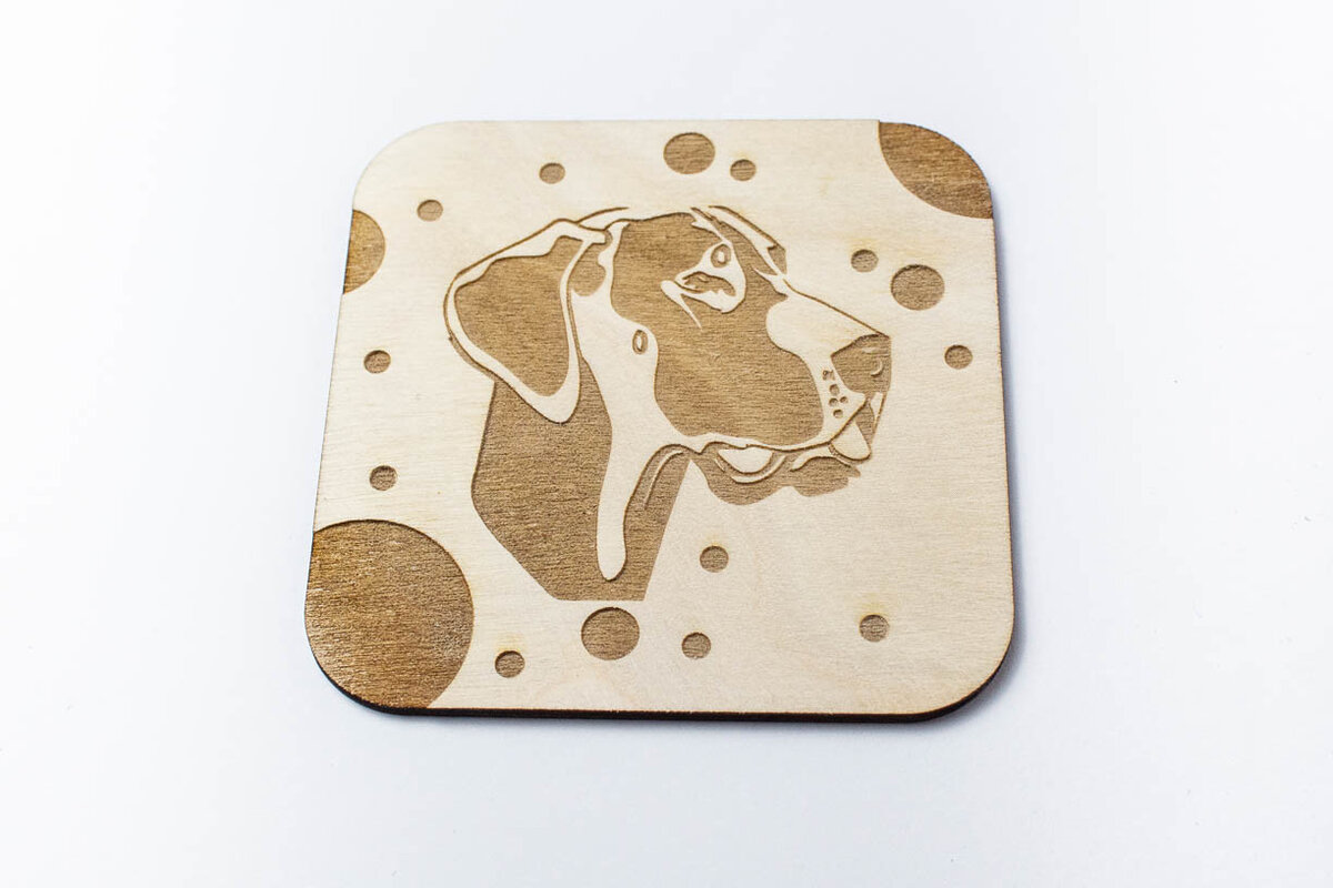 Σετ των 2 Intra απο ξύλο plywood  Χρώμα wenge 3mm-4mm πάχος - Σουβέρ κεφαλιού Great Dane, χαραγμένο Δίασταση 20x20 cm INTRAFABR-118736102