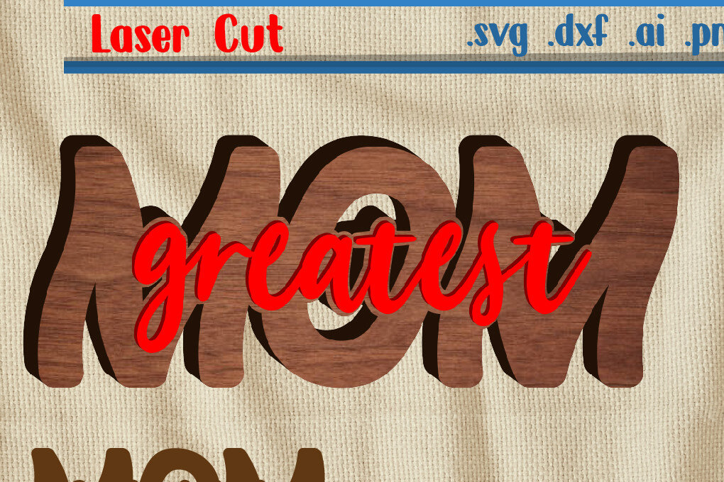 Σετ των 2 Intra απο ξύλο plywood  Χρώμα wenge 3mm-4mm πάχος - Greatest Mom - Dxf Eps Ai Δίασταση 12x4 cm INTRAFABR-62885016