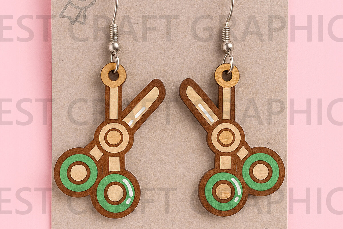 Σετ των 3 Intra απο ξύλο plywood  Χρώμα wenge 3mm-4mm πάχος - Green Scissors Earrings – Craft Time Δίασταση 3x3 cm INTRAFABR-119190253