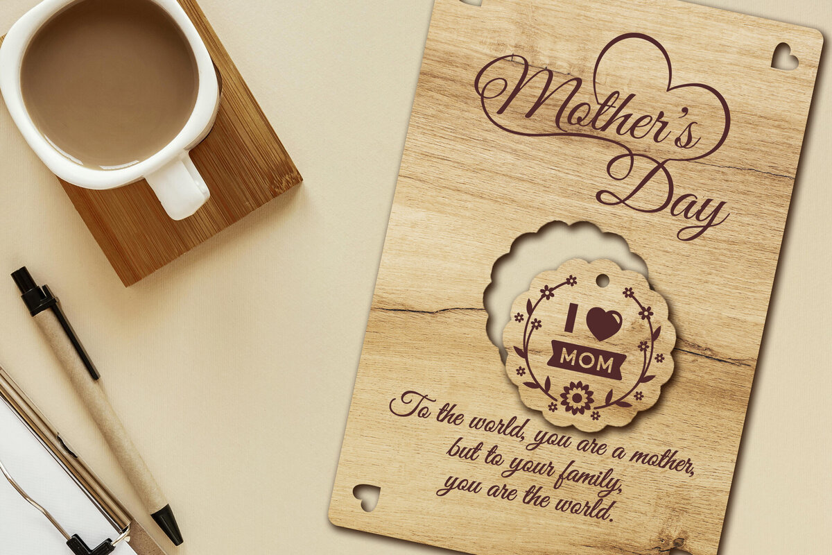 Σετ των 2 Intra απο ξύλο plywood  Χρώμα wenge 3mm-4mm πάχος - Ευχετήρια κάρτα για την Ημέρα της Μητέρας Δίασταση 4x6 cm INTRAFABR-72715468