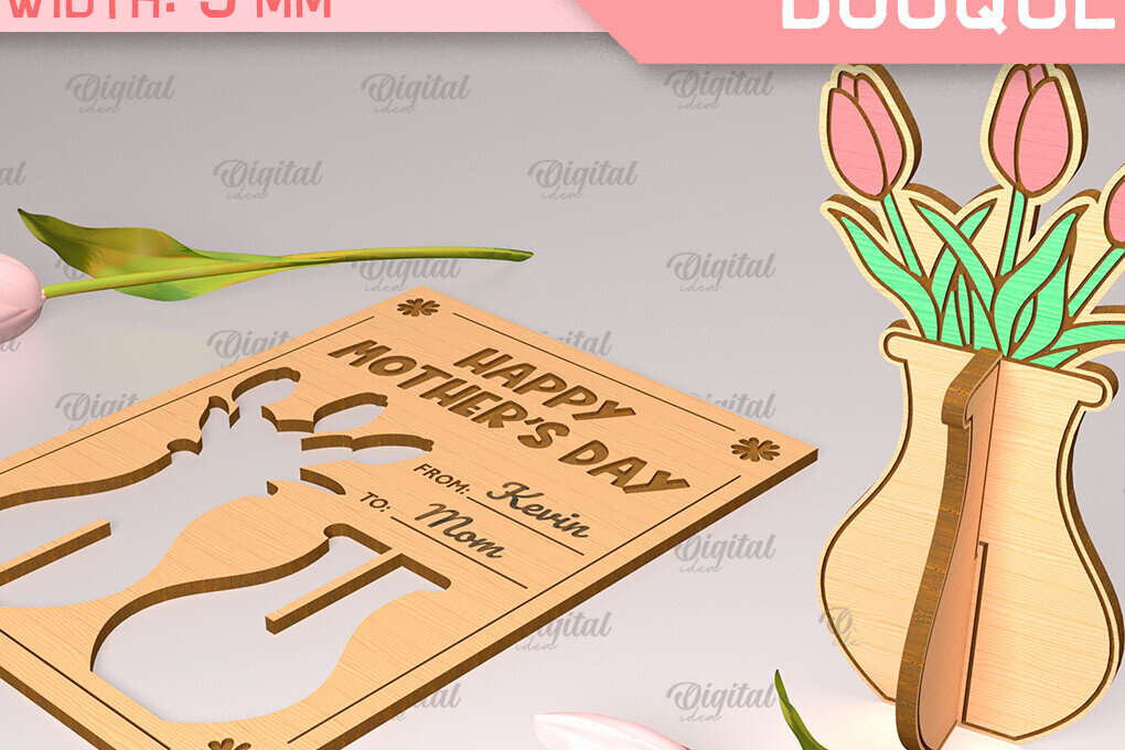 Σετ των 2 Intra απο ξύλο plywood  Χρώμα wenge 3mm-4mm πάχος - Ευχετήρια κάρτα λέιζερ. Μπουκέτο λουλουδιών Δίασταση 10x15 cm INTRAFABR-118392903