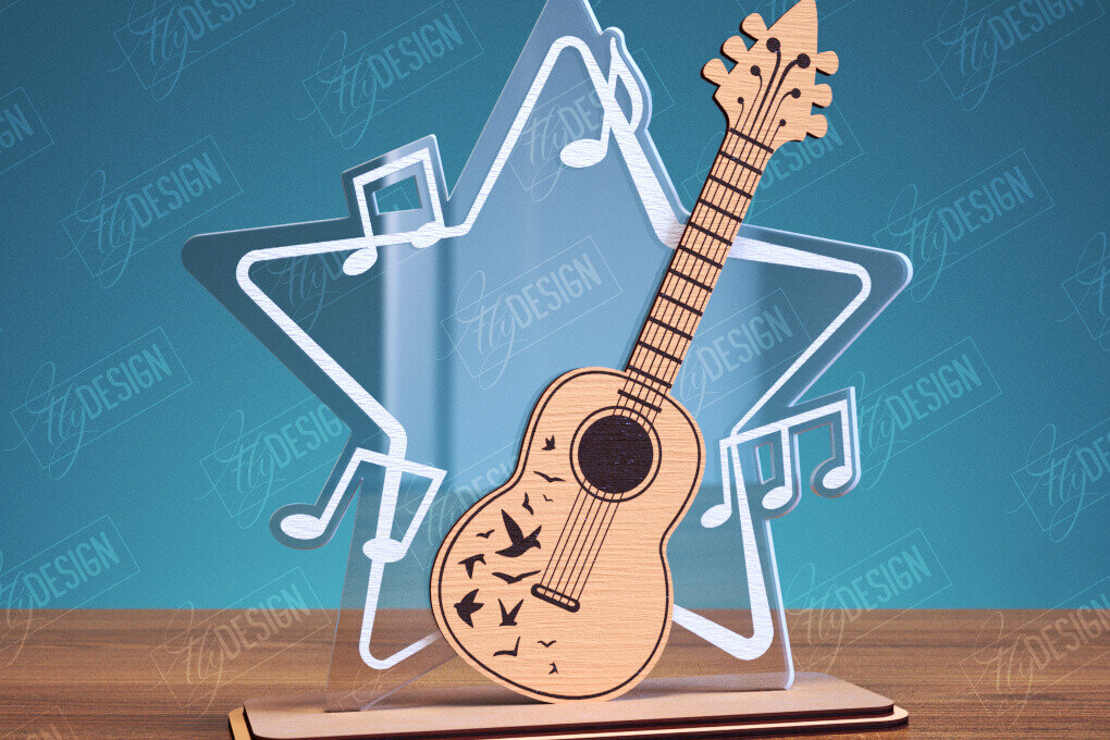 Intra απο ξύλο plywood  Χρώμα wenge 3mm-4mm πάχος - Guitar Award Trophy Design Δίασταση 30x20 cm INTRAFABR-75546272