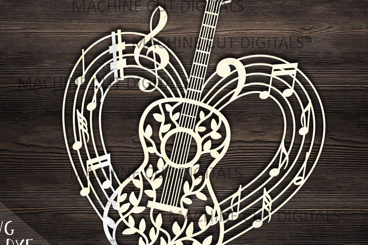 Σετ των 2 Intra απο ξύλο plywood  Χρώμα wenge 3mm-4mm πάχος - Κιθάρα Musical Heart Shape Δίασταση 20x20 cm INTRAFABR-75546058