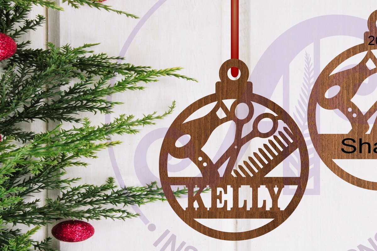 Σετ των 2 Intra απο ξύλο plywood  Χρώμα wenge 3mm-4mm πάχος - Χριστουγεννιάτικο Στολίδι Κομμωτηρίου Laser Δίασταση 6x6 cm INTRAFABR-123828472