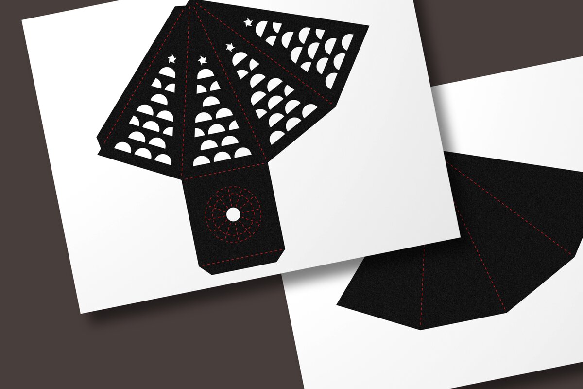 Σετ των 2 Intra απο ξύλο plywood  Χρώμα wenge 3mm-4mm πάχος - Φανάρι κώνου με μοτίβο μισών κύκλων Δίασταση 5x2 cm INTRAFABR-123770301