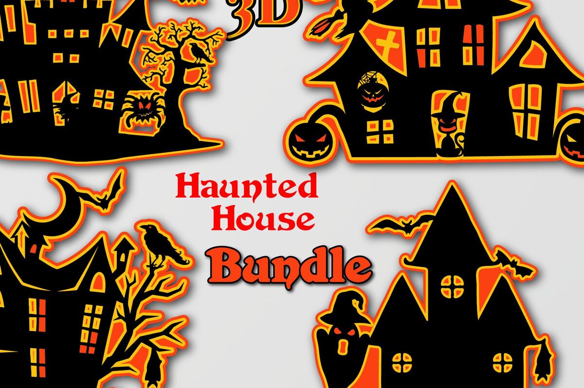 Intra απο ξύλο plywood  Χρώμα wenge 3mm-4mm πάχος - Πακέτο 3D Haunted House Halloween Δίασταση 40x50 cm INTRAFABR-17658111