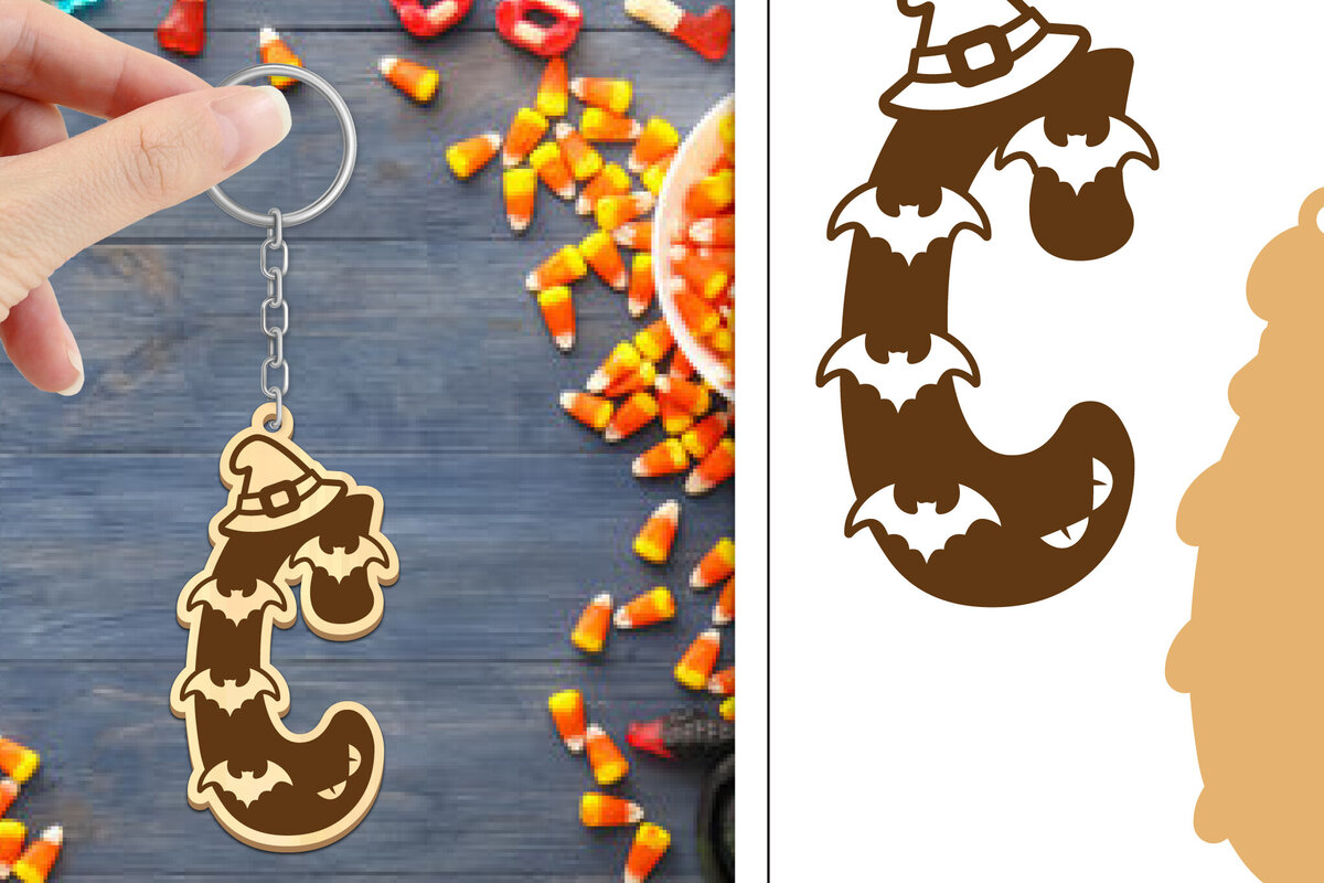 Σετ των 2 Intra απο ξύλο plywood  Χρώμα wenge 3mm-4mm πάχος - με μπρελόκ Halloween Aphabet Δίασταση 4x4 cm INTRAFABR-17728377