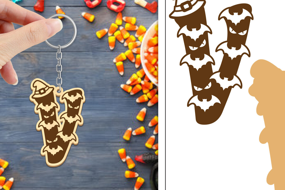 Σετ των 2 Intra απο ξύλο plywood  Χρώμα wenge 3mm-4mm πάχος - με μπρελόκ Halloween Aphabet Δίασταση 4x4 cm INTRAFABR-17728392