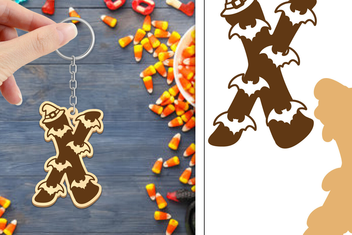 Σετ των 2 Intra απο ξύλο plywood  Χρώμα wenge 3mm-4mm πάχος - με μπρελόκ Halloween Aphabet Δίασταση 4x4 cm INTRAFABR-14989331