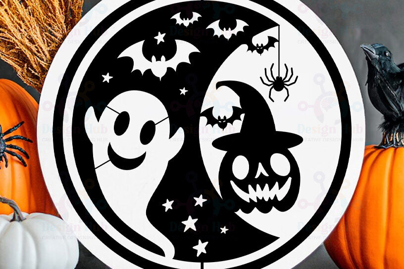 Σετ των 2 Intra απο ξύλο plywood  Χρώμα wenge 3mm-4mm πάχος - Στρογγυλό αποκοπής με λέιζερ Halloween Baby Moon Δίασταση 15x15 cm INTRAFABR-16839620