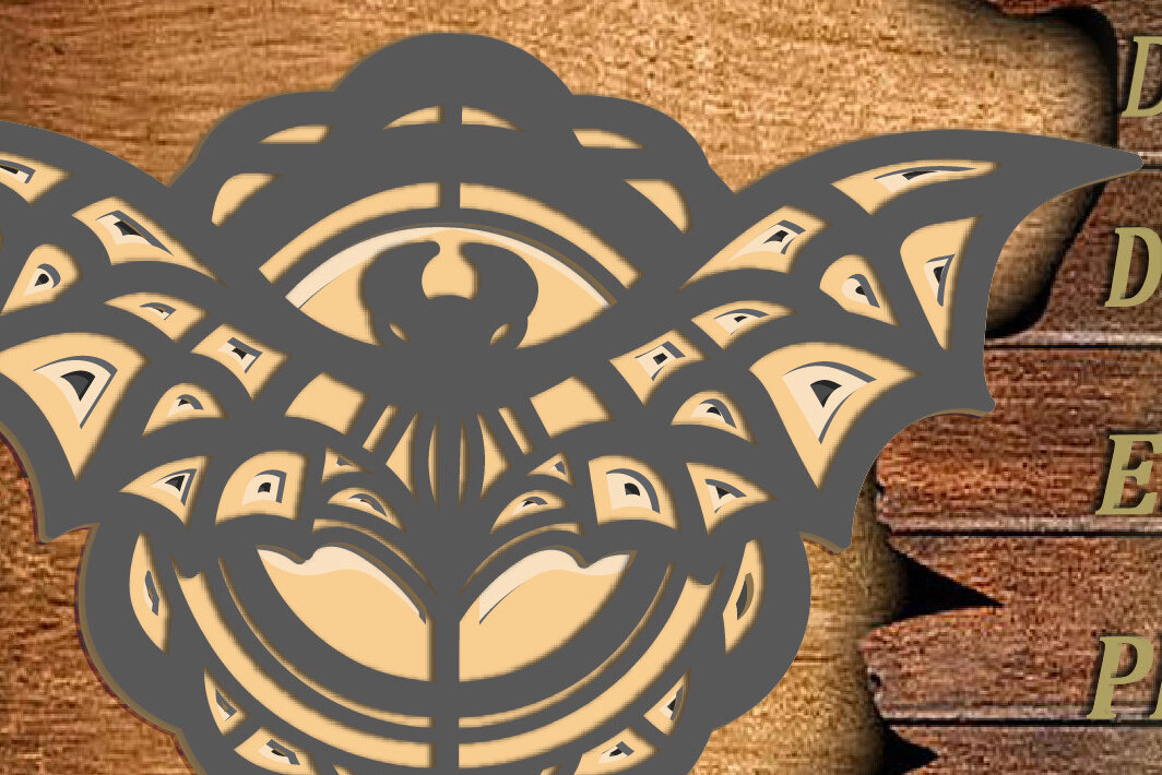 Σετ των 2 Intra απο ξύλο plywood  Χρώμα wenge 3mm-4mm πάχος - Halloween Bat 3D Layered/Bat Cut Δίασταση 15x15 cm INTRAFABR-20538298