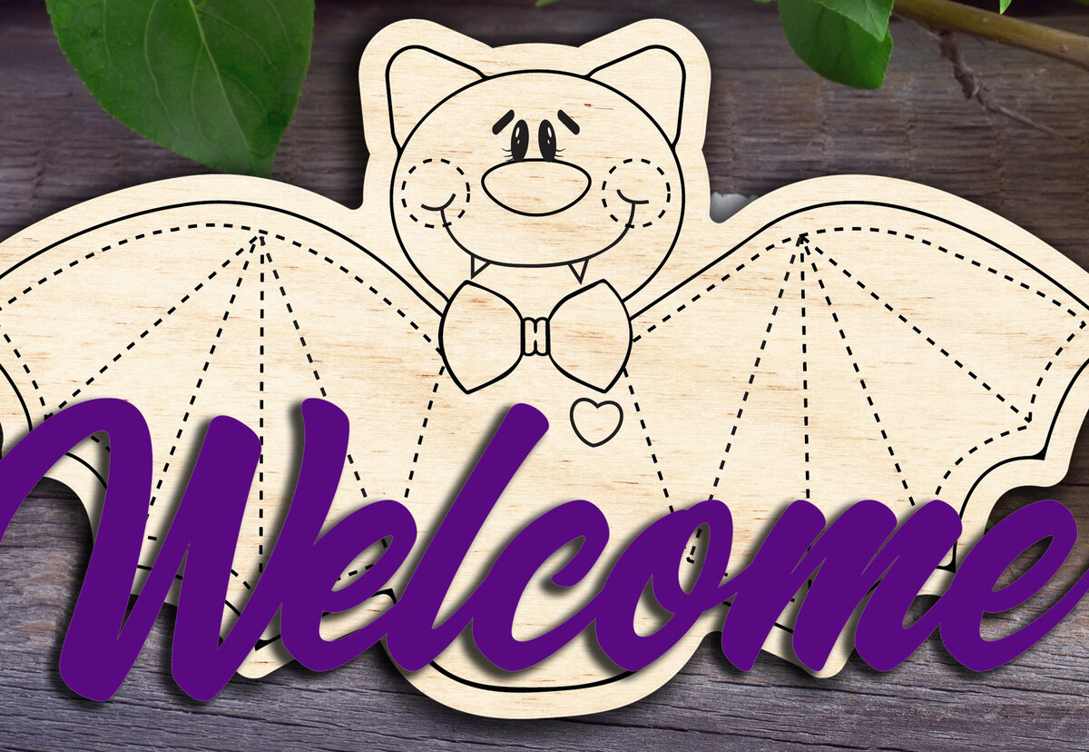 Σετ των 2 Intra απο ξύλο plywood  Χρώμα wenge 3mm-4mm πάχος - Σημάδι καλωσορίσματος αποκριών νυχτερίδας Δίασταση 20x20 cm INTRAFABR-15697946