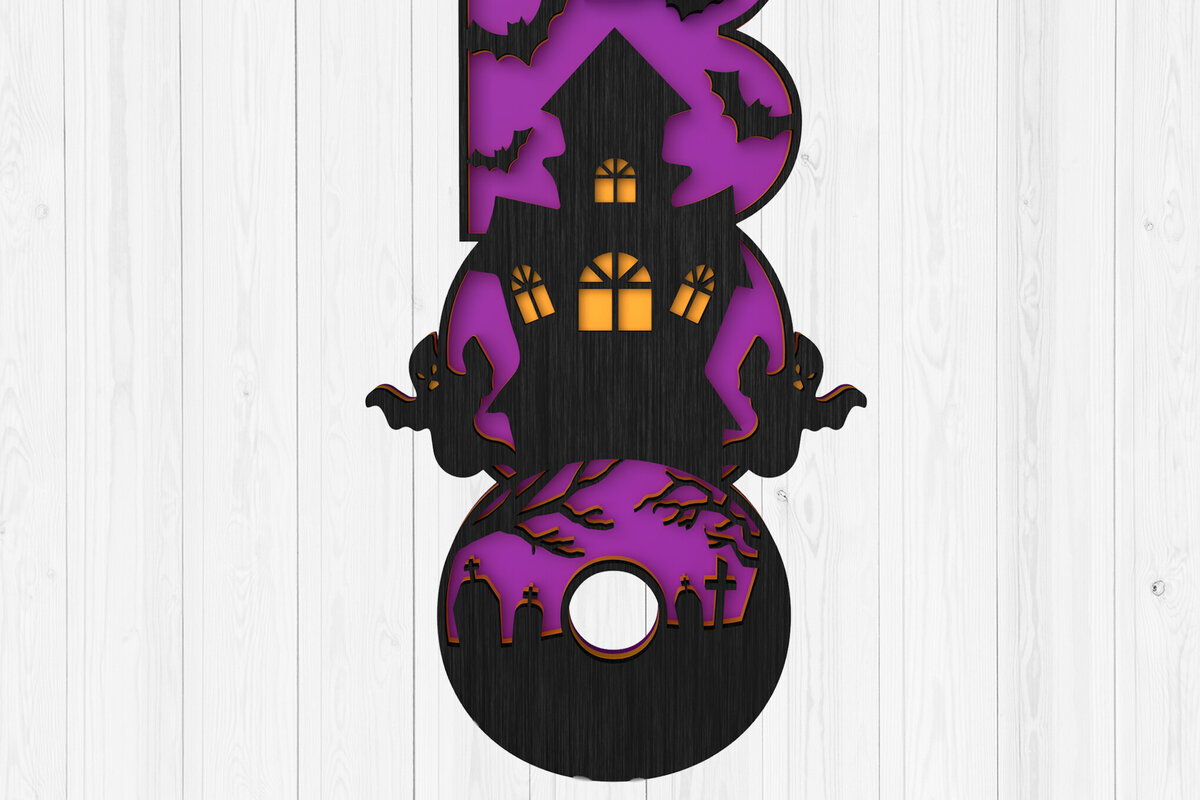 Σετ των 2 Intra απο ξύλο plywood  Χρώμα wenge 3mm-4mm πάχος - Σήμα Halloween BOO 3D Δίασταση 15x15 cm INTRAFABR-116647339
