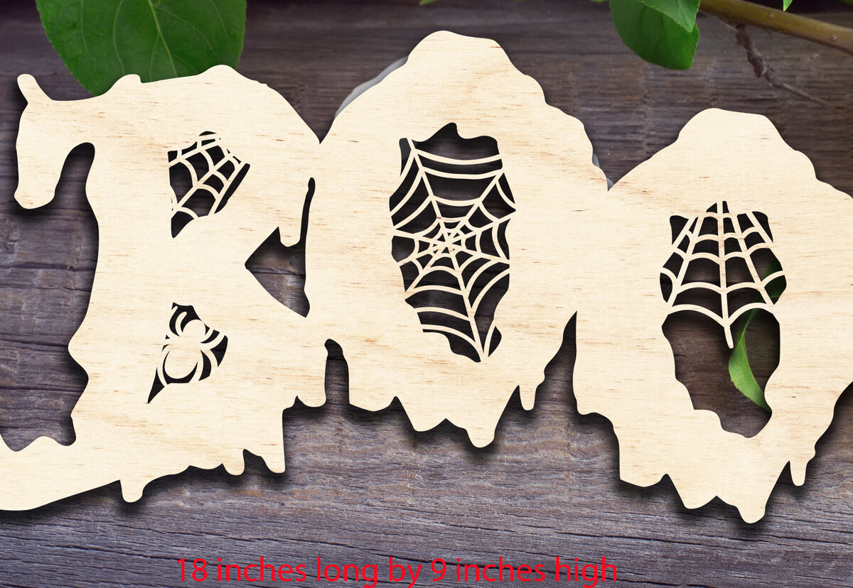Σετ των 2 Intra απο ξύλο plywood  Χρώμα wenge 3mm-4mm πάχος - Σημάδι Halloween Boo Δίασταση 20x20 cm INTRAFABR-116641157