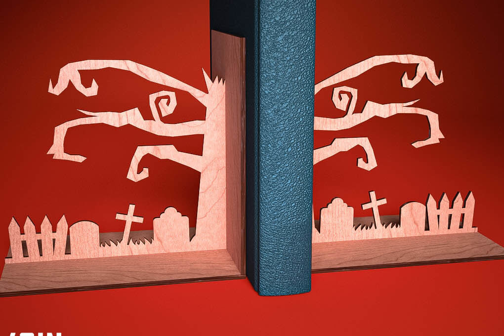 Σετ των 2 Intra απο ξύλο plywood  Χρώμα wenge 3mm-4mm πάχος - Halloween Bookend | Στοιχειωμένος Δίασταση 15x15 cm INTRAFABR-15497118