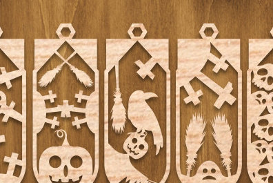 Σετ των 2 Intra απο ξύλο plywood  Χρώμα wenge 3mm-4mm πάχος - Δέσμη σελιδοδείκτη Halloween Δίασταση 4x4 cm INTRAFABR-15497501