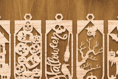 Σετ των 2 Intra απο ξύλο plywood  Χρώμα wenge 3mm-4mm πάχος - Δέσμη σελιδοδείκτη Halloween Δίασταση 4x4 cm INTRAFABR-14408550