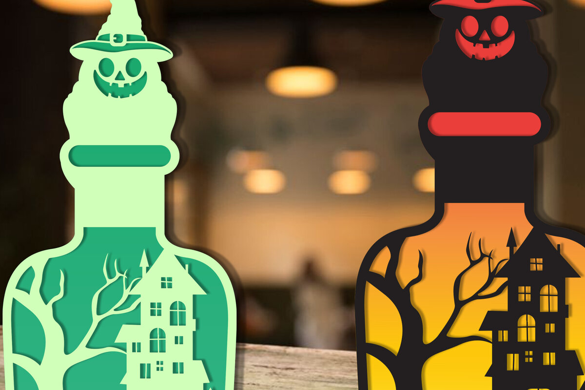 Σετ των 2 Intra απο ξύλο plywood  Χρώμα wenge 3mm-4mm πάχος - αποκοπής για Halloween Bottle Laser Δίασταση 15x15 cm INTRAFABR-76212031