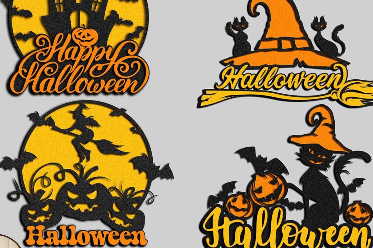 Σετ των 2 Intra απο ξύλο plywood  Χρώμα wenge 3mm-4mm πάχος - Πακέτο Halloween για &amp; Cricut Δίασταση 12x12 cm INTRAFABR-15248671