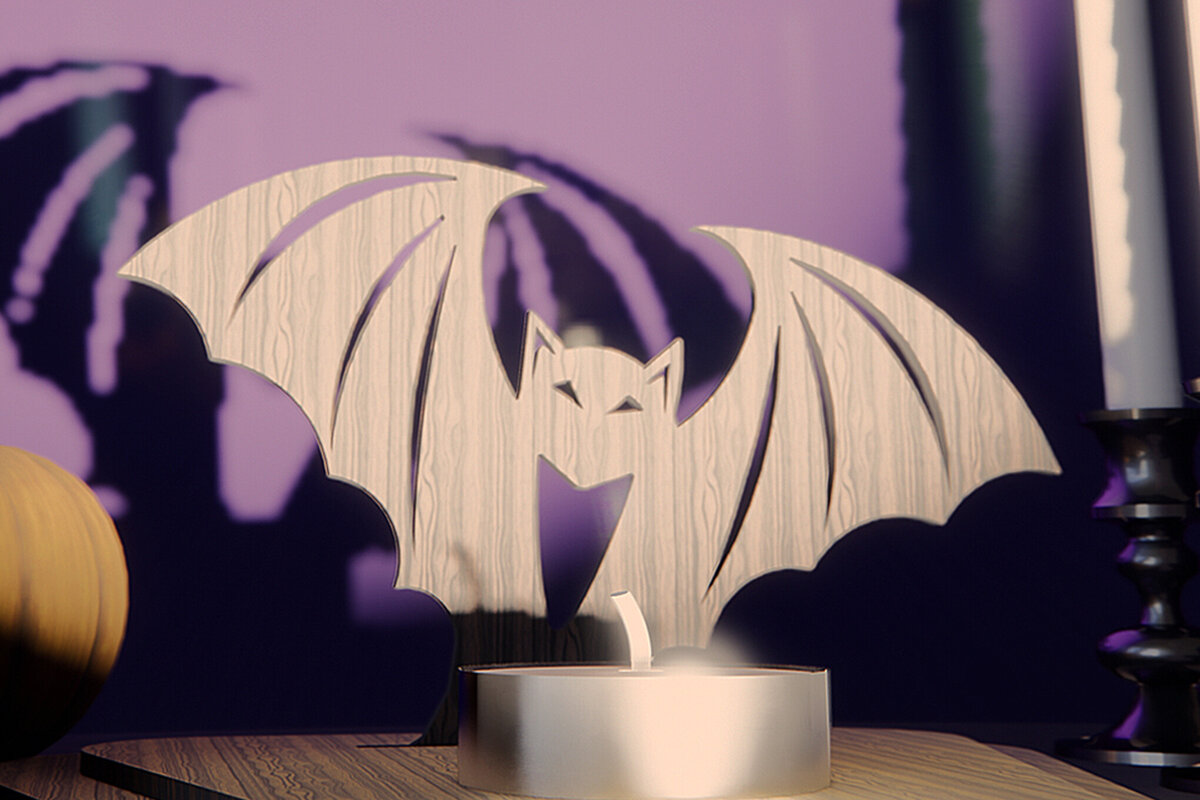 Σετ των 2 Intra απο ξύλο plywood  Χρώμα wenge 3mm-4mm πάχος - Νυχτερίδα αποκριάτικου κεριού Δίασταση 15x15 cm INTRAFABR-14859938