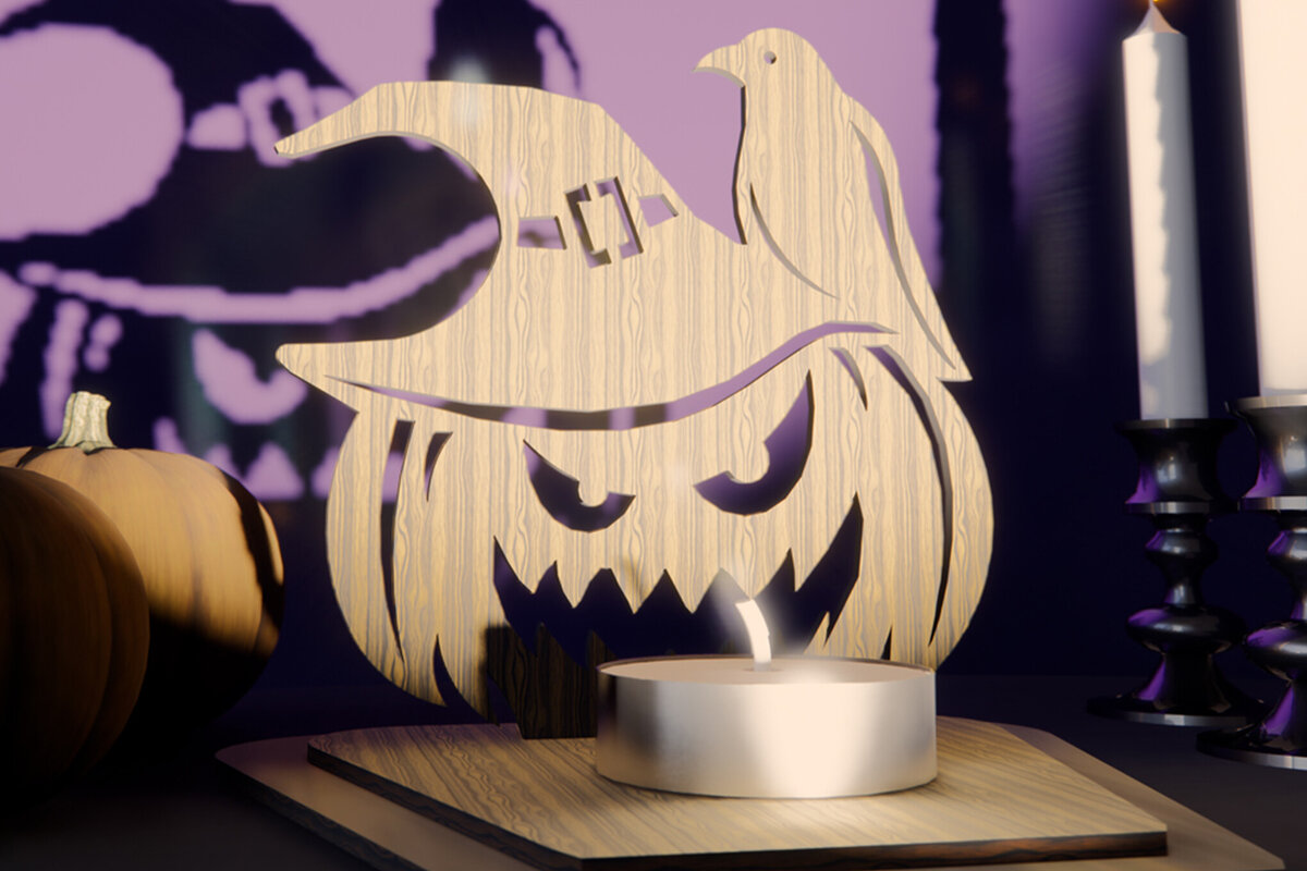 Σετ των 2 Intra απο ξύλο plywood  Χρώμα wenge 3mm-4mm πάχος - Σκιά κολοκύθας αποκριάτικου κεριού Δίασταση 15x15 cm INTRAFABR-14930746