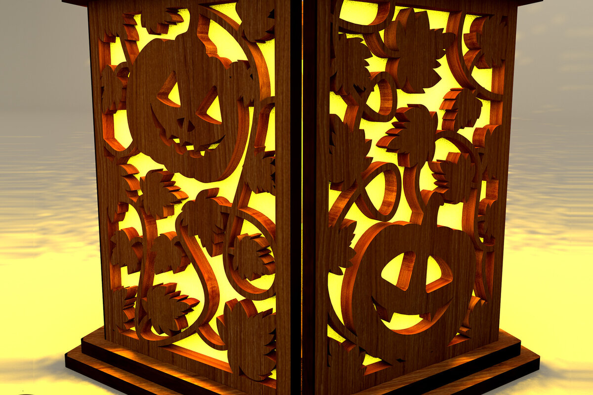 Σετ των 2 Intra απο ξύλο plywood  Χρώμα wenge 3mm-4mm πάχος - Κηροπήγα αποκριών με κολοκύθες Δίασταση 4x4 cm INTRAFABR-15246619