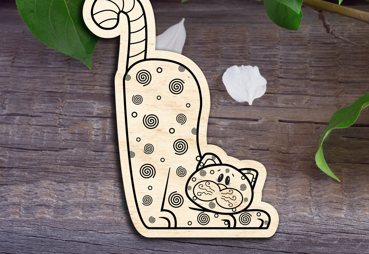 Σετ των 2 Intra απο ξύλο plywood  Χρώμα wenge 3mm-4mm πάχος - Γάτα αποκριών Δίασταση 20x20 cm INTRAFABR-21707311