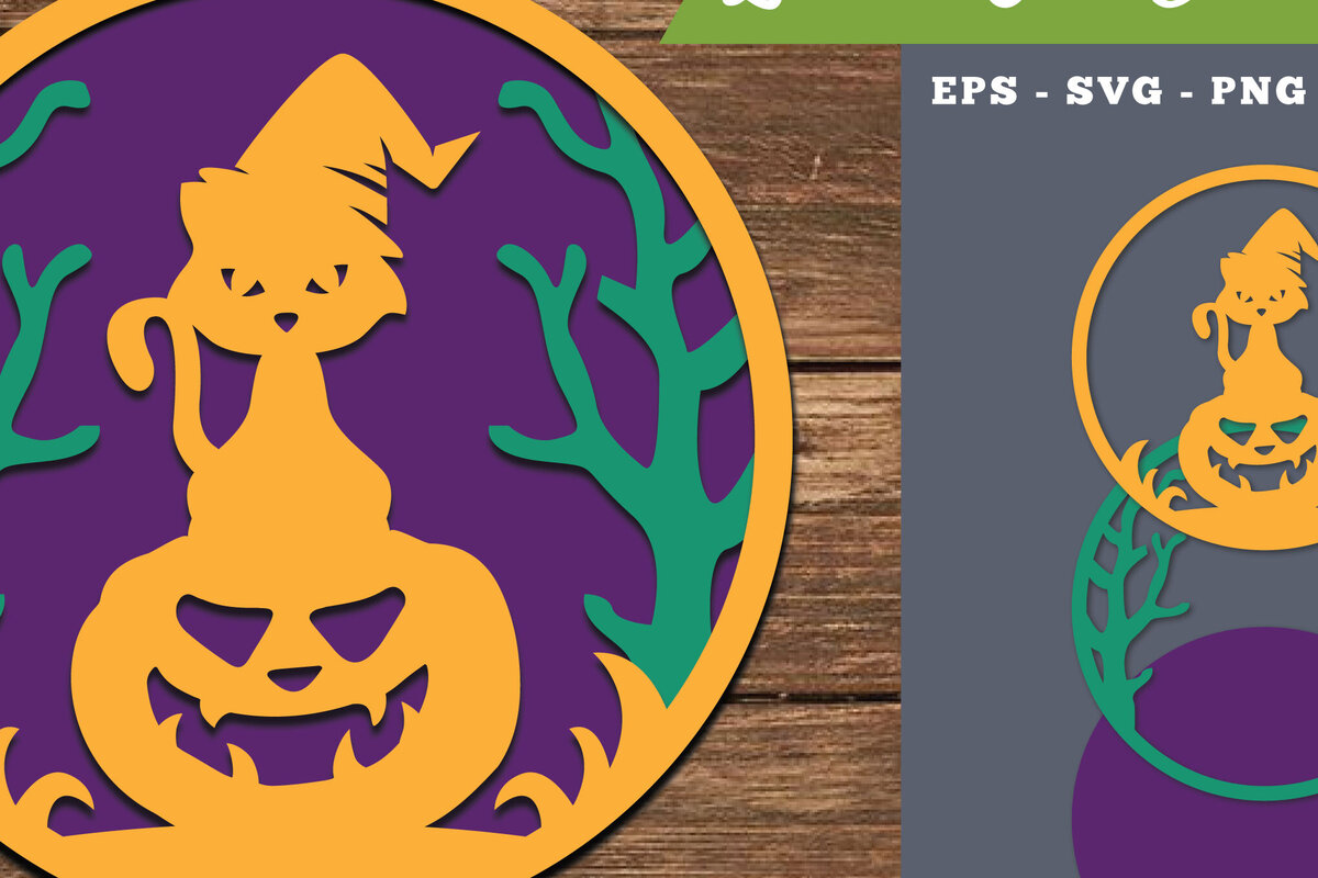 Σετ των 2 Intra απο ξύλο plywood  Χρώμα wenge 3mm-4mm πάχος - Διακόσμηση με λέιζερ αποκριάτικων γατών 1 Δίασταση 20x20 cm INTRAFABR-17664889