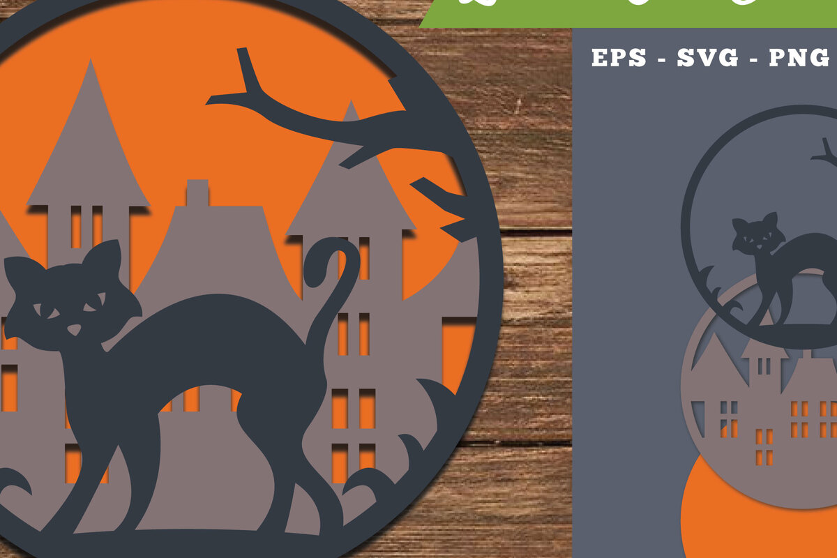 Σετ των 2 Intra απο ξύλο plywood  Χρώμα wenge 3mm-4mm πάχος - Διακόσμηση με λέιζερ αποκριάτικων γατών 2 Δίασταση 20x20 cm INTRAFABR-17663453