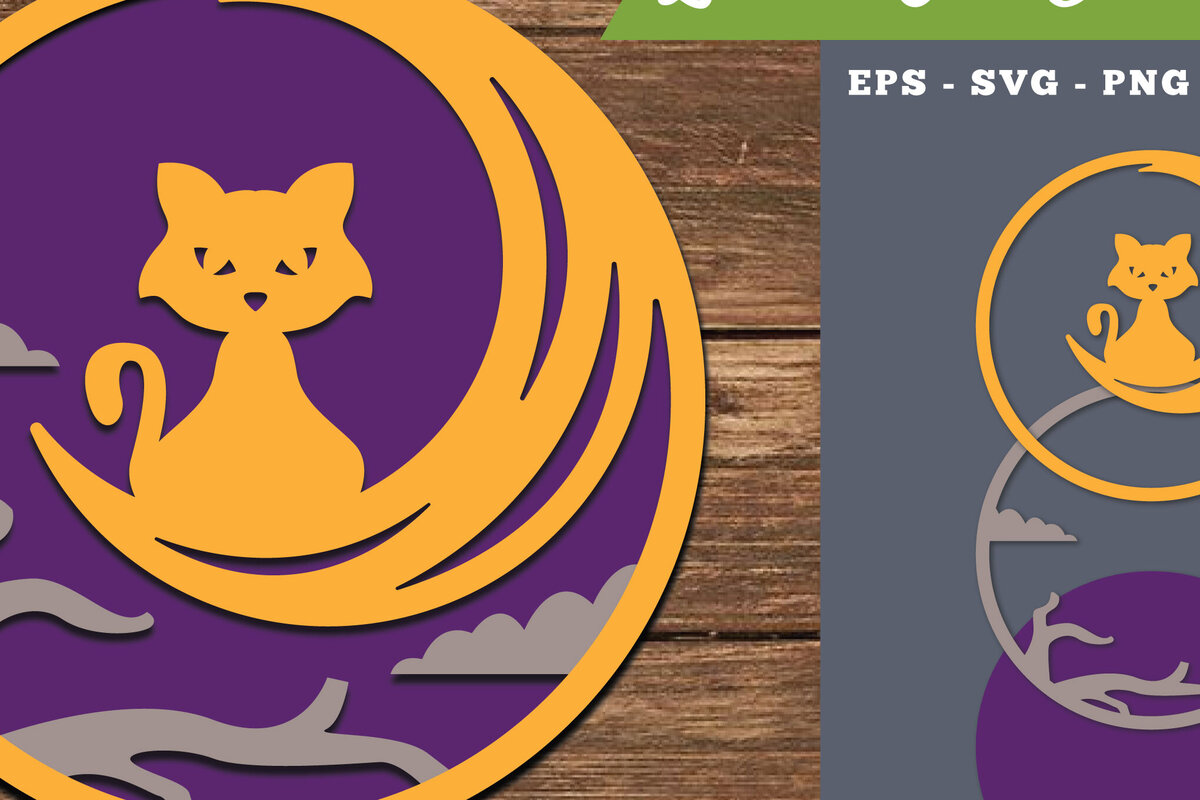 Σετ των 2 Intra απο ξύλο plywood  Χρώμα wenge 3mm-4mm πάχος - Διακόσμηση με λέιζερ αποκριάτικων γατών 3 Δίασταση 20x20 cm INTRAFABR-17664340