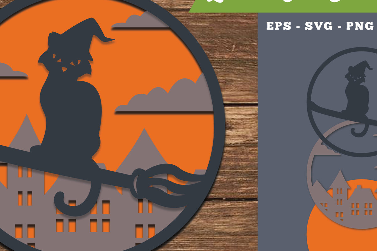 Σετ των 2 Intra απο ξύλο plywood  Χρώμα wenge 3mm-4mm πάχος - Διακόσμηση με λέιζερ αποκριάτικων γατών 4 Δίασταση 20x20 cm INTRAFABR-17663941