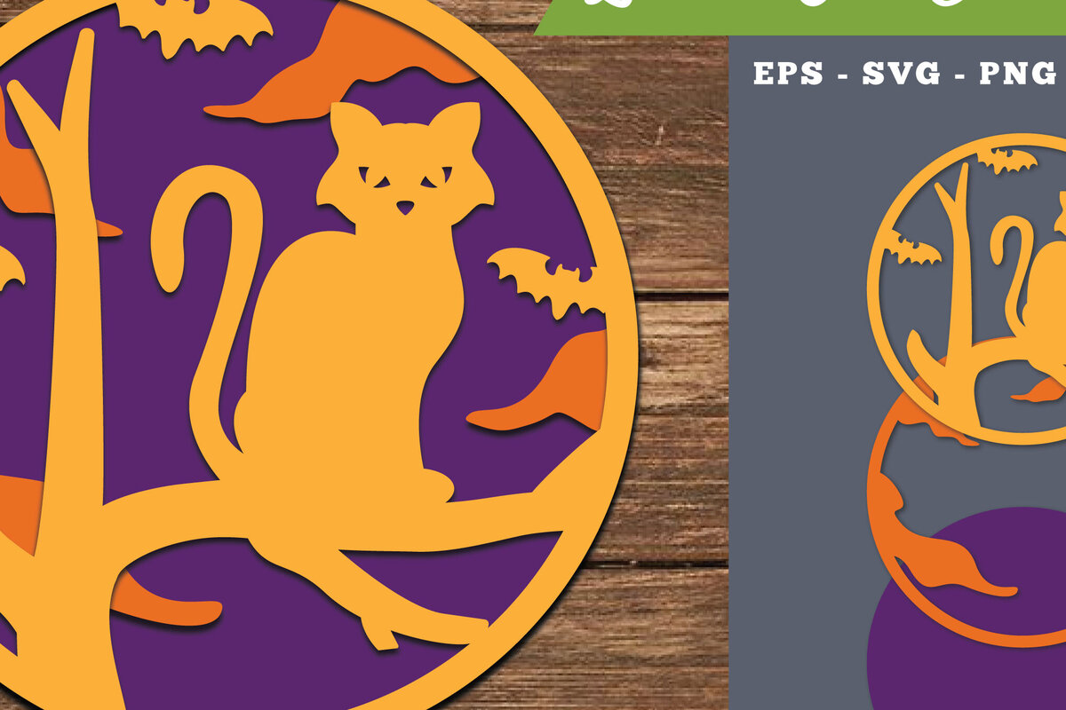 Σετ των 2 Intra απο ξύλο plywood  Χρώμα wenge 3mm-4mm πάχος - Διακόσμηση με λέιζερ αποκριάτικων γατών 5 Δίασταση 20x20 cm INTRAFABR-17664747