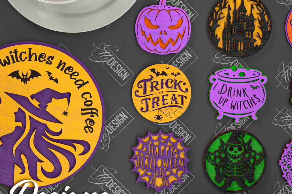 Σετ των 2 Intra απο ξύλο plywood  Χρώμα wenge 3mm-4mm πάχος - Πακέτο σουβέρ για Halloween | Σουβέρ Κυπέλλου Δίασταση 15x15 cm INTRAFABR-36777867