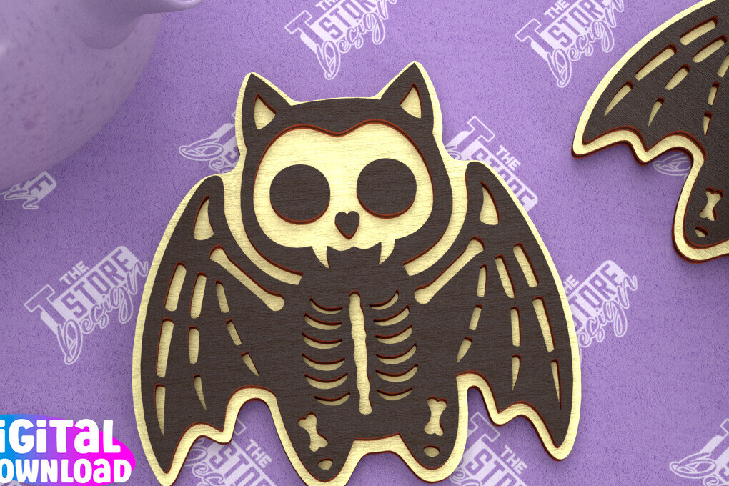 Σετ των 2 Intra απο ξύλο plywood  Χρώμα wenge 3mm-4mm πάχος - Σουβέρ αποκριών | Halloween Party |CNC Δίασταση 15x15 cm INTRAFABR-23777978