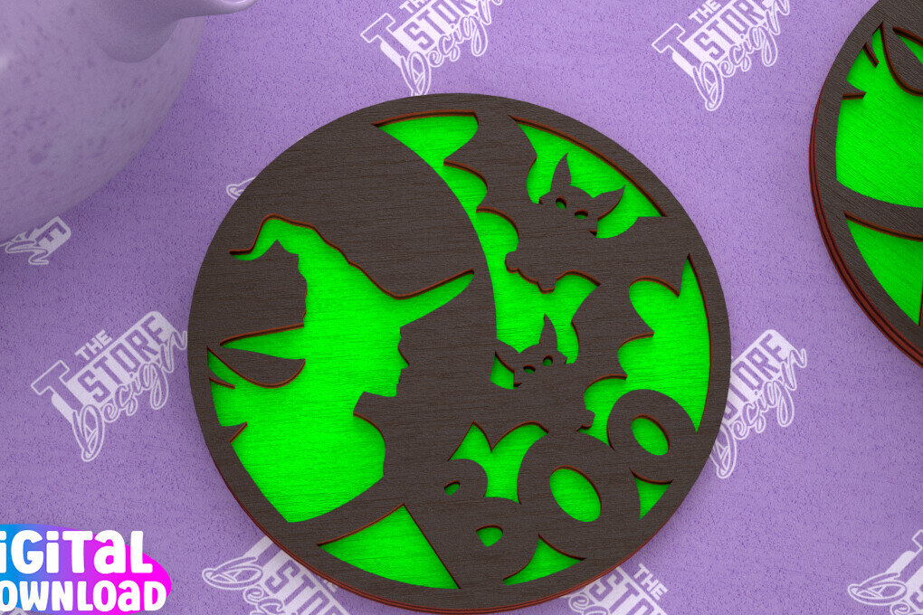 Σετ των 2 Intra απο ξύλο plywood  Χρώμα wenge 3mm-4mm πάχος - Σουβέρ αποκριών | Halloween Party |CNC Δίασταση 15x15 cm INTRAFABR-23778374