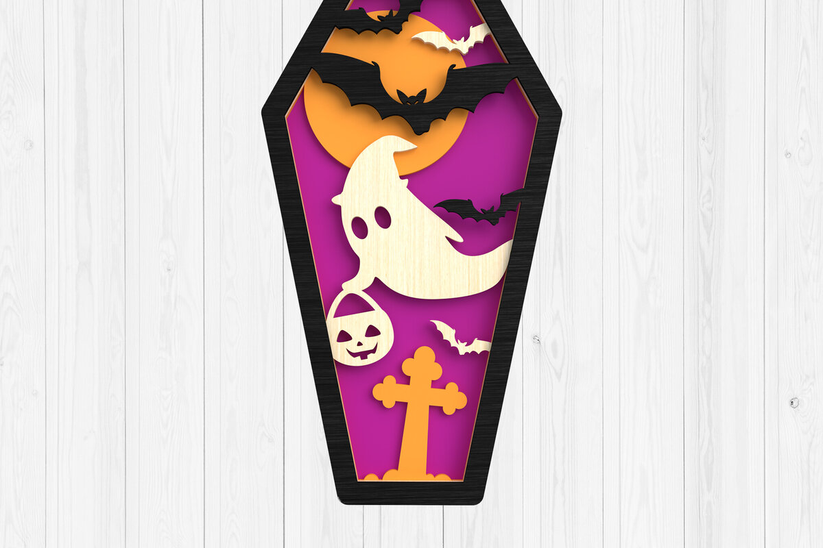 Σετ των 2 Intra απο ξύλο plywood  Χρώμα wenge 3mm-4mm πάχος - Halloween Coffin 3D Δίασταση 15x15 cm INTRAFABR-21562831