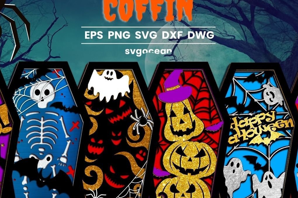 Σετ των 2 Intra απο ξύλο plywood  Χρώμα wenge 3mm-4mm πάχος - Πακέτο Halloween Coffin 3D Δίασταση 15x15 cm INTRAFABR-21567450