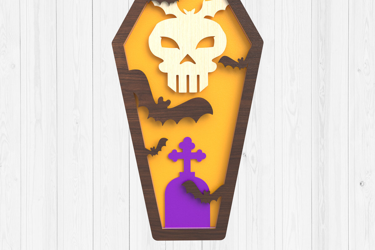Σετ των 2 Intra απο ξύλο plywood  Χρώμα wenge 3mm-4mm πάχος - Halloween Coffin 3D Δίασταση 15x15 cm INTRAFABR-23625956