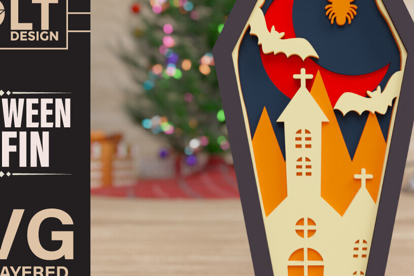 Intra απο ξύλο plywood  Χρώμα wenge 3mm-4mm πάχος - πολλαπλών επιπέδων 3D Halloween Coffin Δίασταση 40x50 cm INTRAFABR-24641632